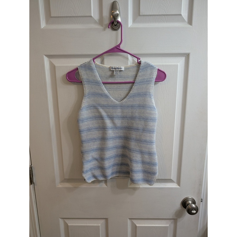 Tommy Bahama Women Striped V Neck Sleeveless Knit Top Cotton Blend - Size XS